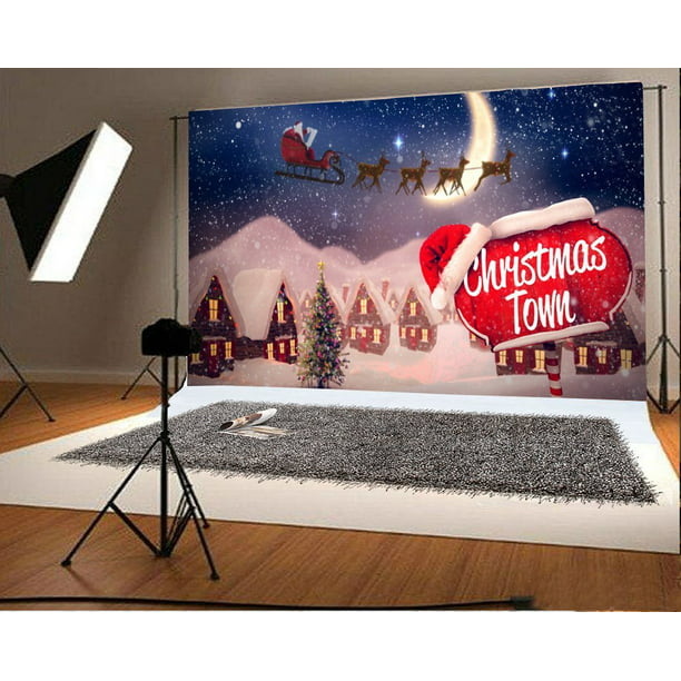 Christmas Backdrop Winter Snow Night Santa Reindeer Background Trees Photo Studio Props New Year Wallpaper Family Party Decor 7x5ft Vinyl